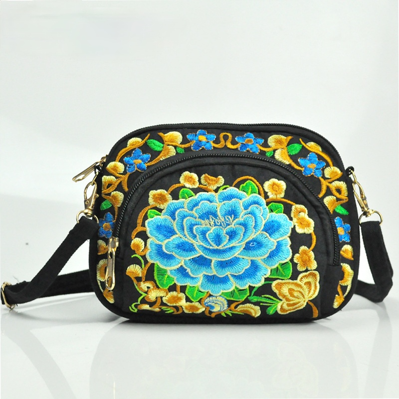 Tibet Ethnic Embroidery Bag Double Side Embroidery Canvas Zero Wallet Mobile Phone Bag Women'S Mini Slant Span Bag