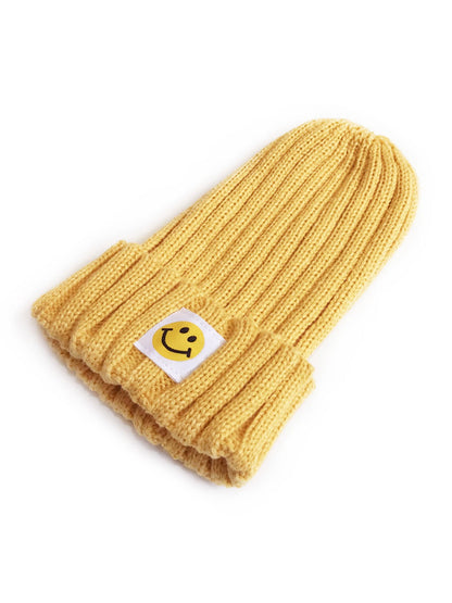 Haila - Winter Striped Knitted Beanie Embroidered Smile Motif