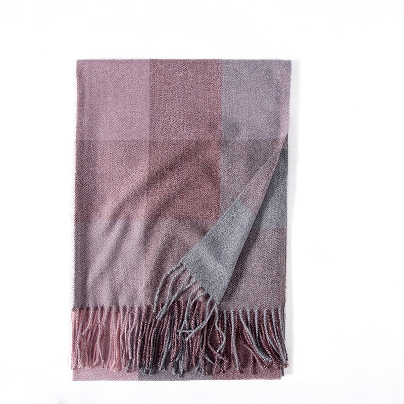 Color Block Plaid Fringe Scarf