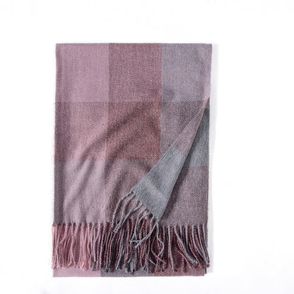 Color Block Plaid Fringe Scarf
