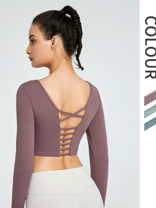 Tights Naked Long-Sleeved Yoga Top Sportswear Women'S Back Yoga Wea