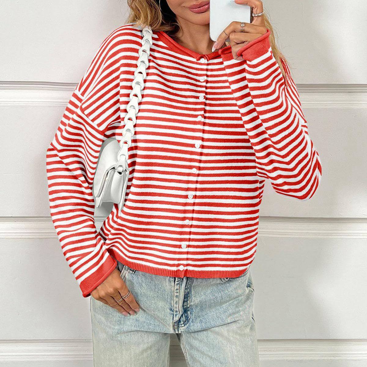 Striped Color Block Sweater Cardigan