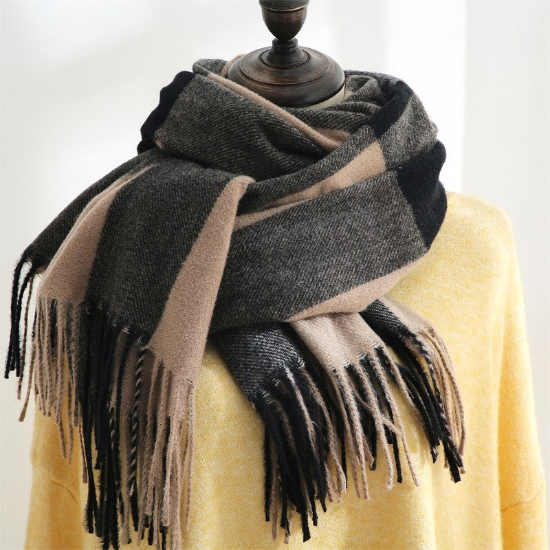 Plaid Print Tassled Imitated Cashmere Warm Shawl Scarf