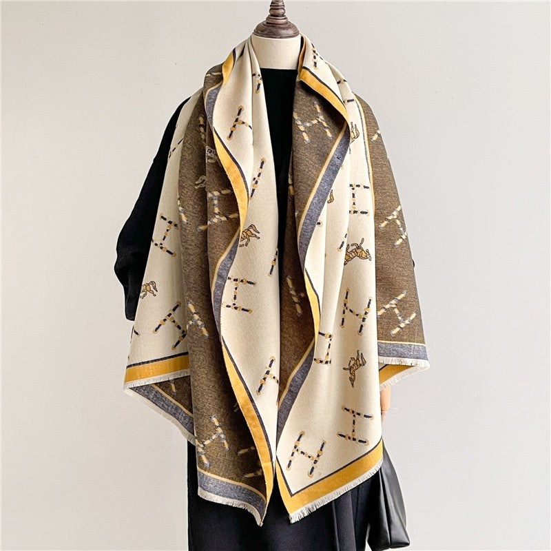 Jacquard Fringed Cashmere-Like Scarf