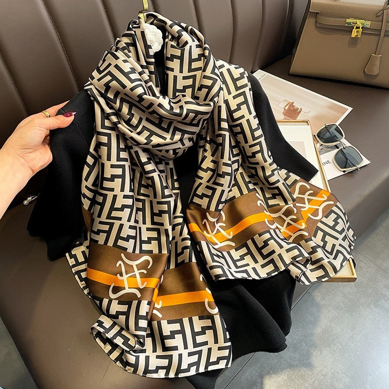 Sunproof Extended Print Faux Silk Scarf