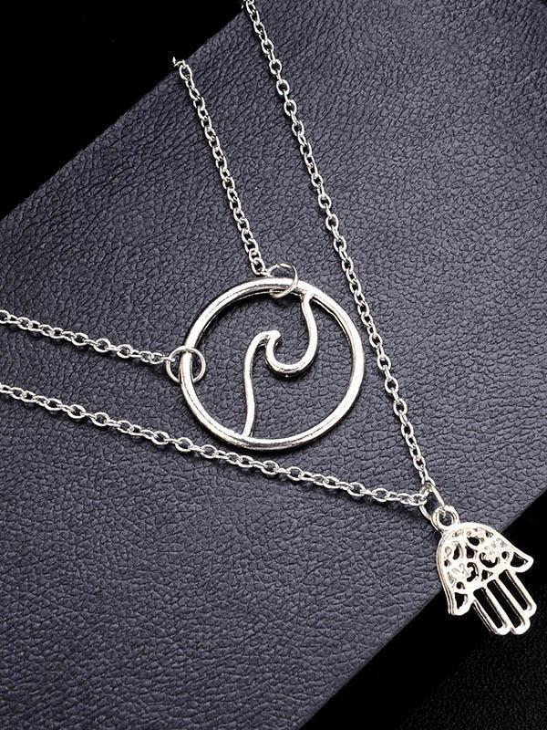 Fashion Alloy Palm Wave Multi-Layer Necklace