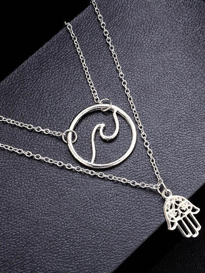 Fashion Alloy Palm Wave Multi-Layer Necklace