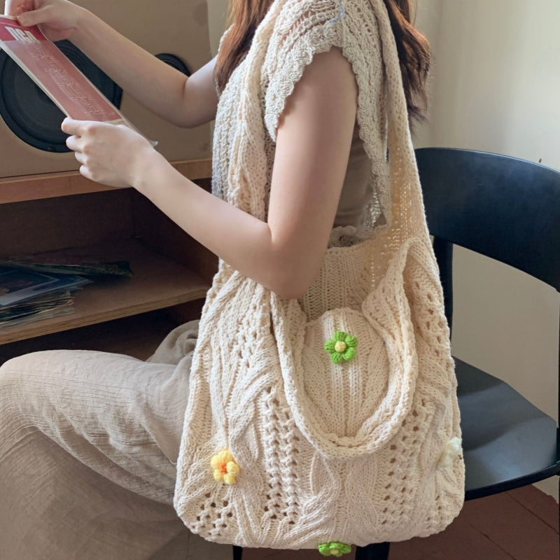 Crochet Tote Bag Simple Wool Knitted Bag