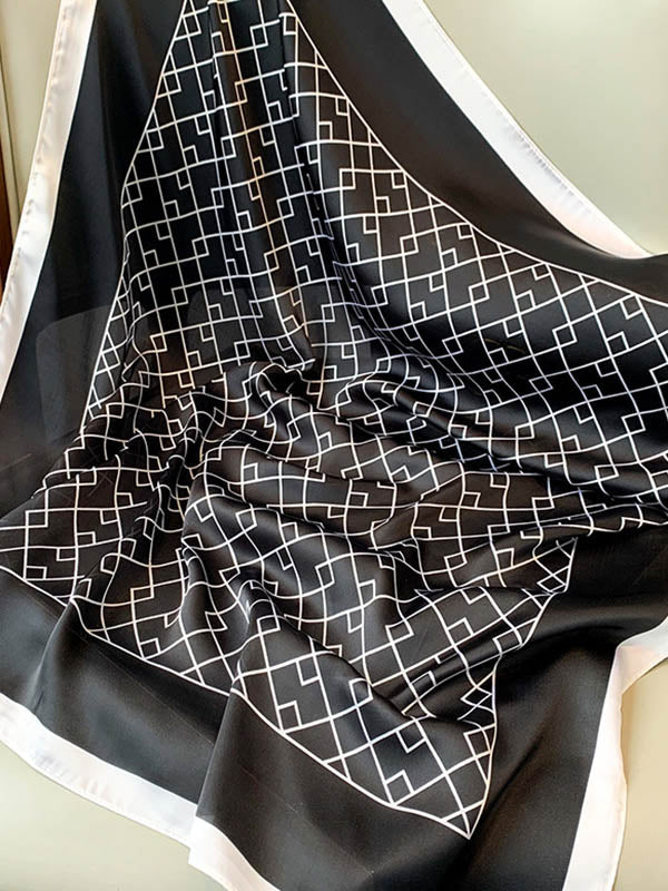 Original Geometry Printed Hair Band&Silk Scarf