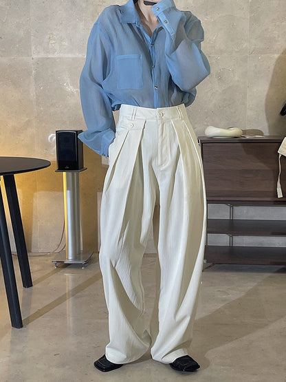 Original Simple Casual Loose Wide Legs Pleated Solid Color Pants