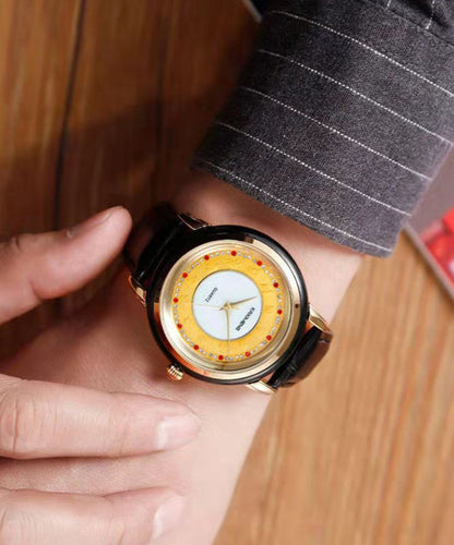 Bohemian Black Leather Alloy Zircon Inlaid Jade Tempered Glass Waterproof Watch