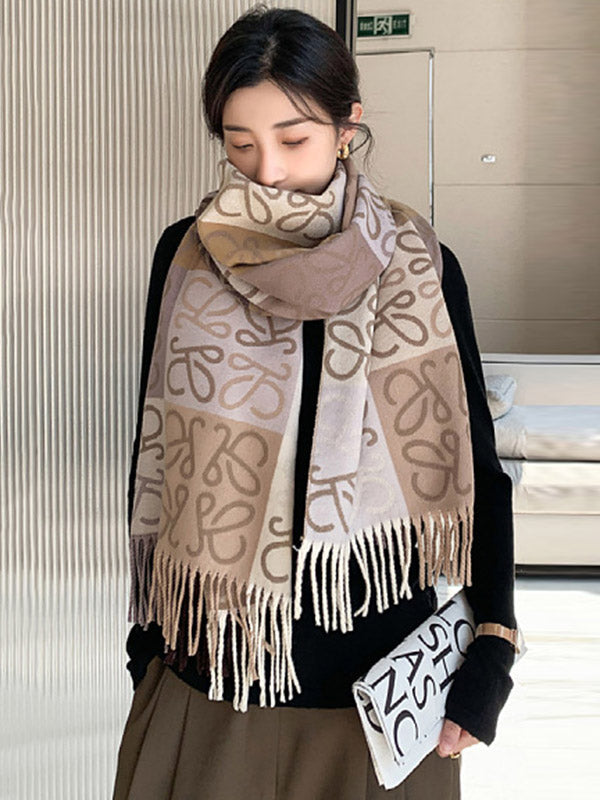 Fashion Contrast Color Printed Tasseled Shawl&Scarf