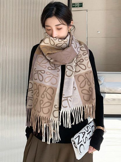 Fashion Contrast Color Printed Tasseled Shawl&Scarf