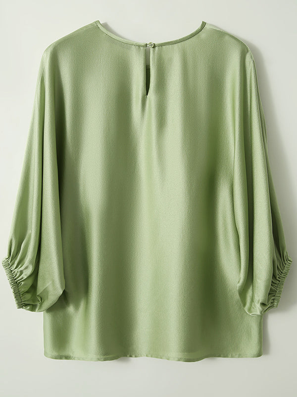 Batwing Sleeves Solid Color Round-Neck Blouses&Shirts Tops