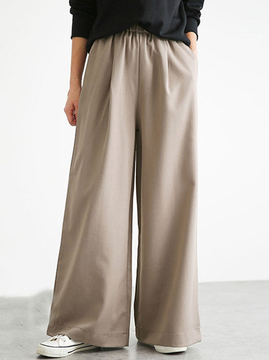 Uraban Simple Solid Color Plus Loose Casual Wide-Leg Pants