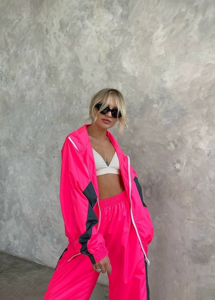 Polyester Windbreaker Set With Contrast Panels
