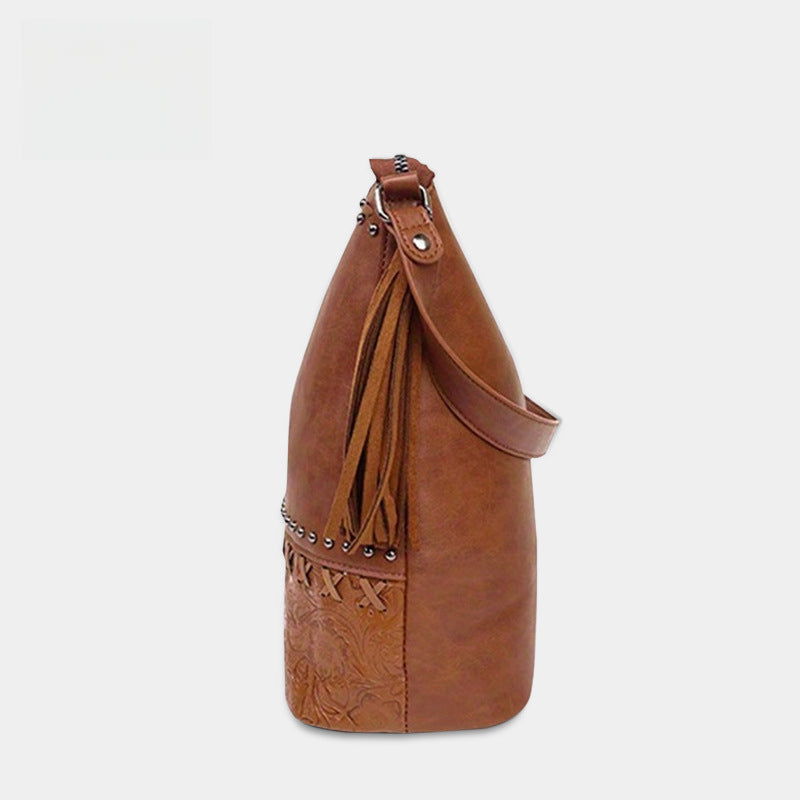 Cosbai - Vintage Floral Beaded Handbag with Tassels &amp; Zipper