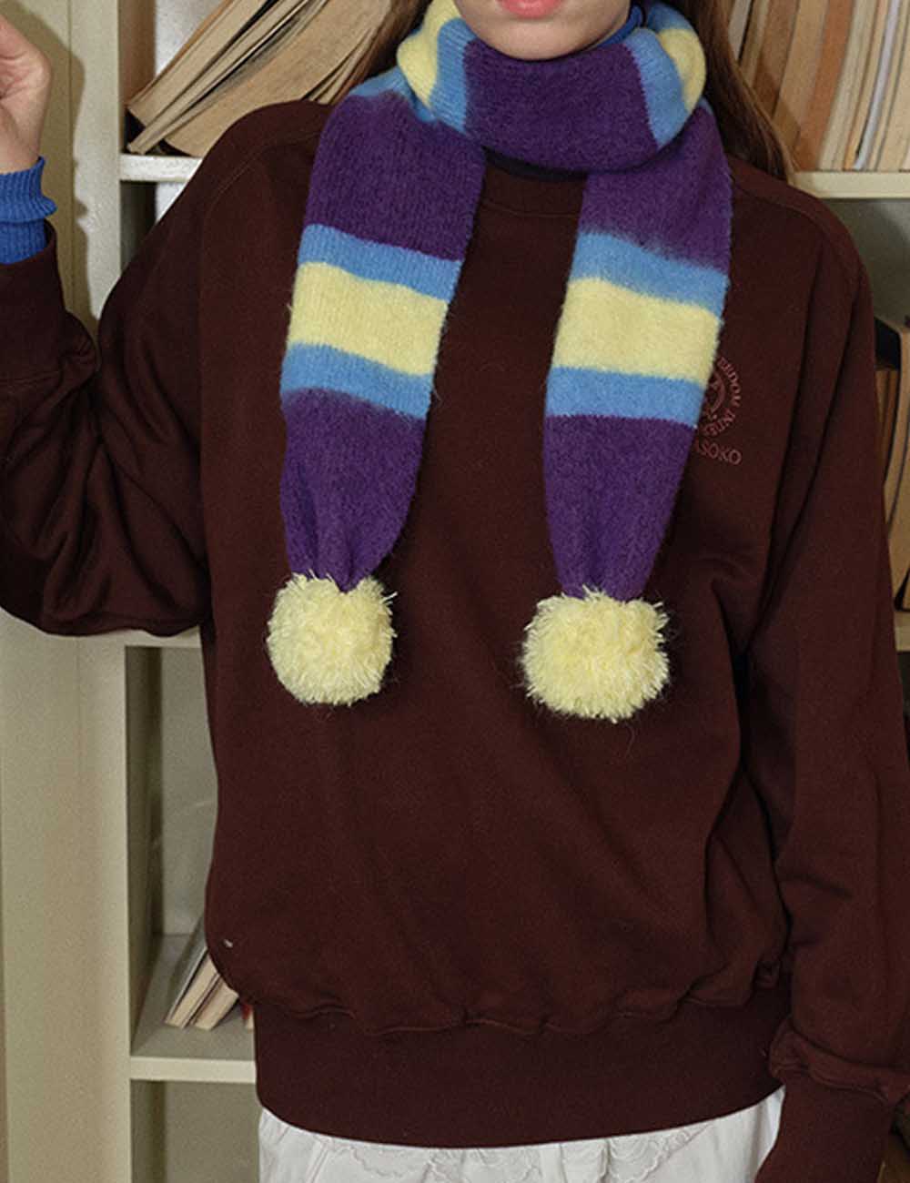 Cute Knit Striped Scarf with Pom Pom