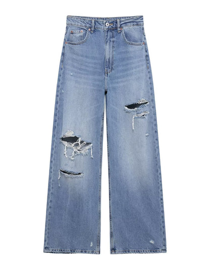 Casual Distressed Loose Mid Rise Jeans