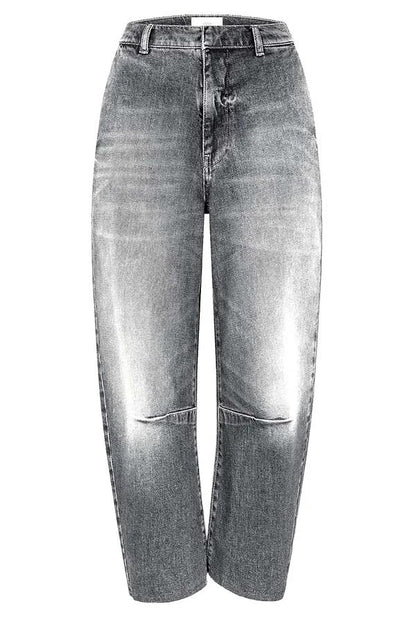 Casual Meetup Washed Denim Mid Rise Pocketed Barrel Jeans