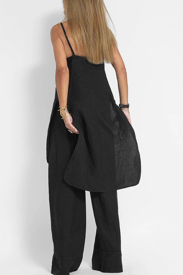 Women Casual Linen Strappy Two Set Suits