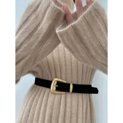 Simple Loose Long Sleeves Keep Warm Solid Color High-Neck Sweater Dresses