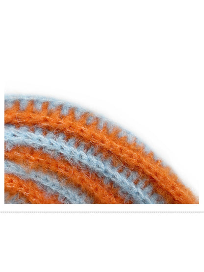 Haila - Color-block Striped Cuffed Knitted Beanie - Warm &amp; Stylish