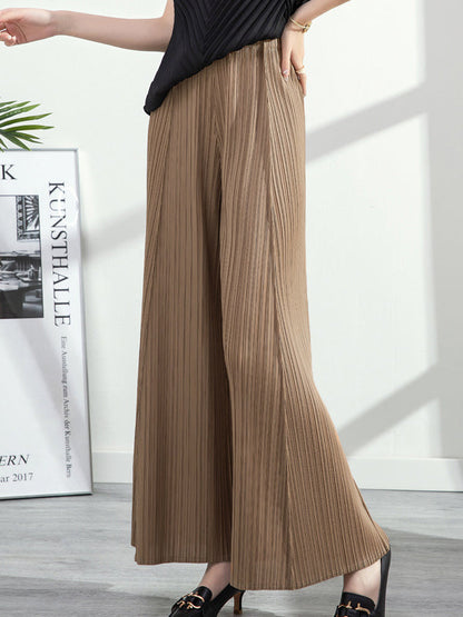 Simple Loose Wide Leg Pleated Solid Color Casual Pants Bottoms