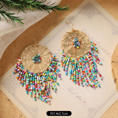 Earwish - Boho Woven Beaded Fringe Earrings - Vintage &amp; Special