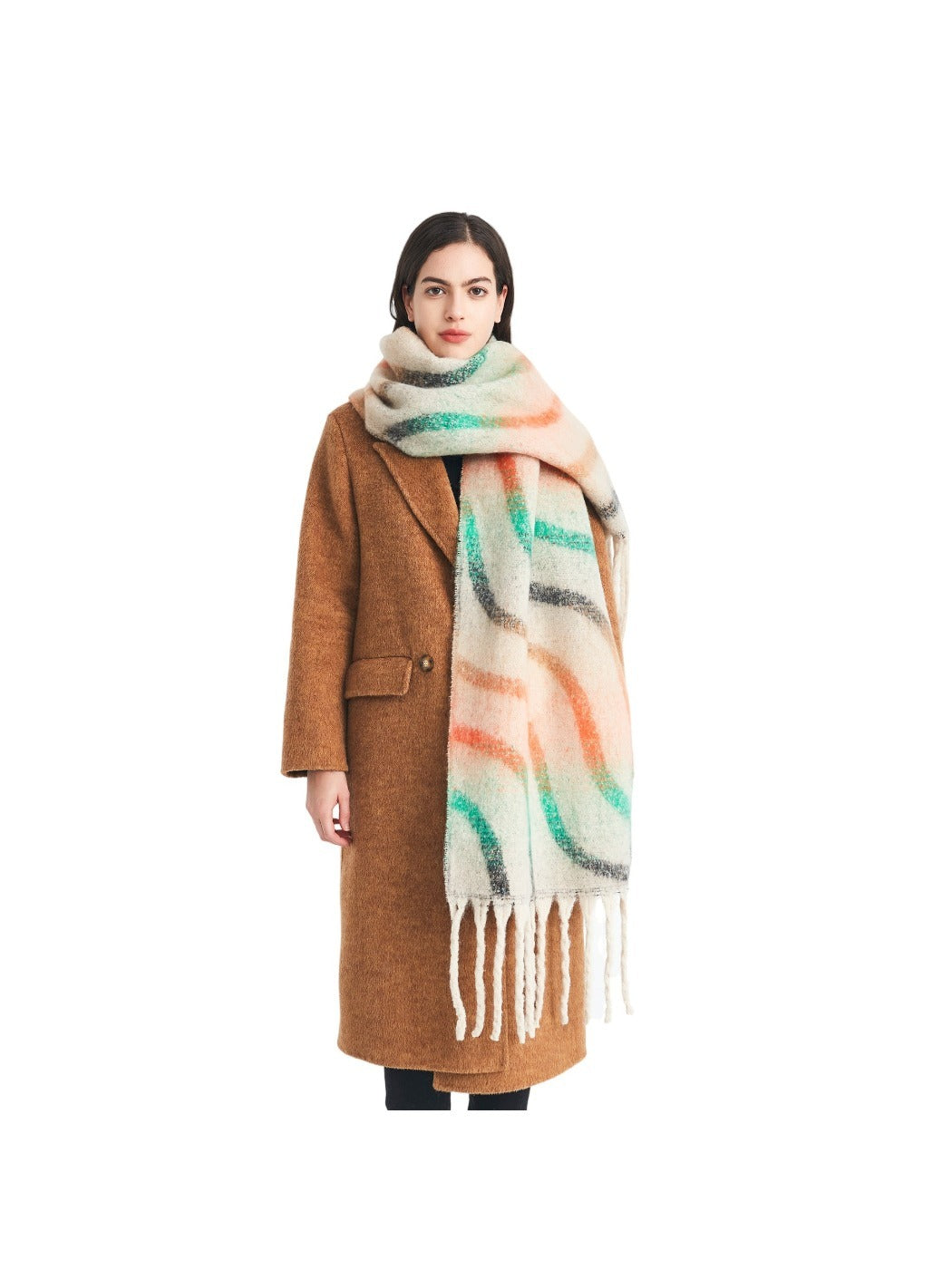 Scarvii - Winter Tassel Scarf with Colorful Wavy Jacquard