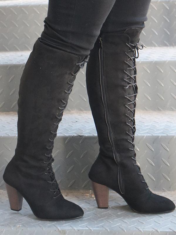 Round Head Front With Thick Heel Zipper Boots
