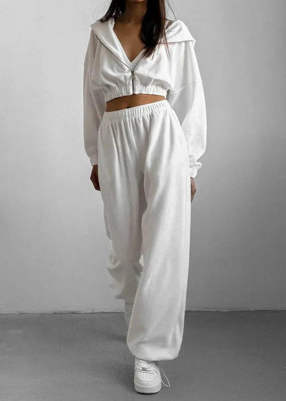 Zip-Up Hoodie Two-Piece Set Cotton Blend