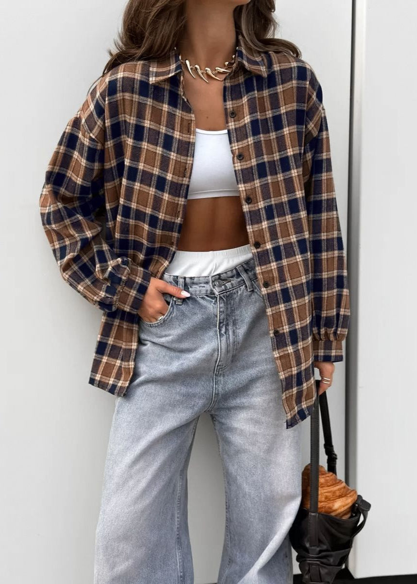 Oversized Cotton Polyester Flannel Button Up Shirt
