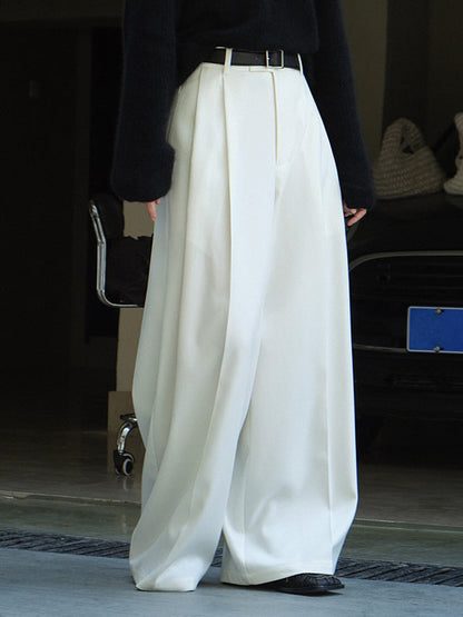 Urban Loose Wide Leg Pleated Solid Color Pants