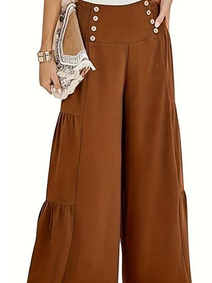 Flared Pants High Waisted Buttoned Pleated Split-Joint Pants Trousers