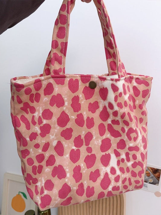 Cosbai - Pink Canvas Handbag with Leopard Patterns