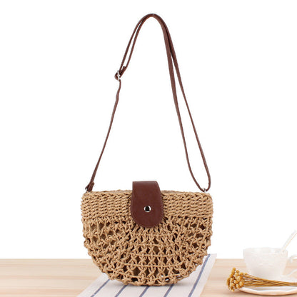 Crochet Market Bag Hollow Half Round Crossbody Bag