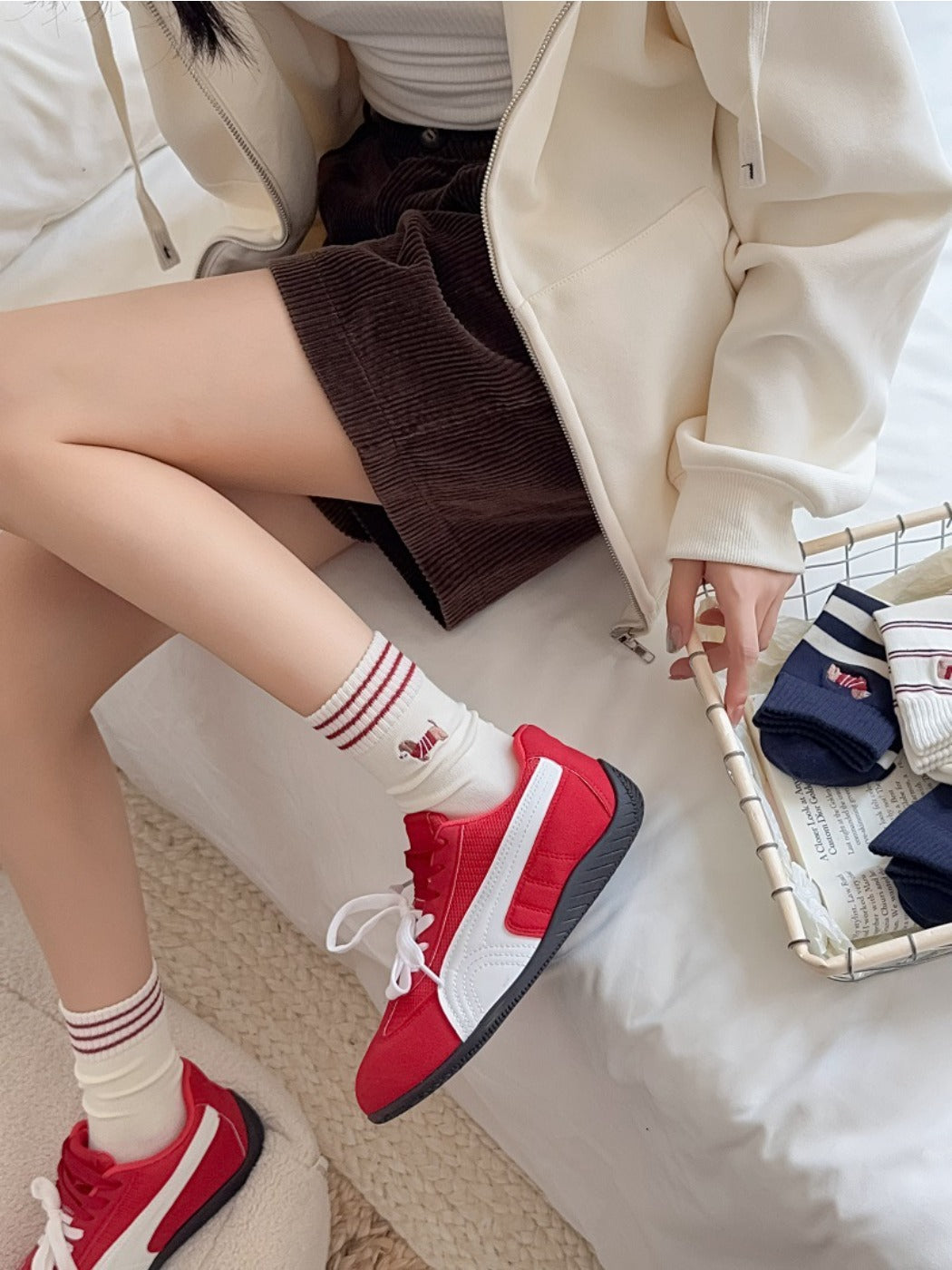 Rufia - Cartoon Dog Embroidered Striped Socks
