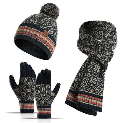 Three-Piece Woolen Hat, Scarf And Gloves