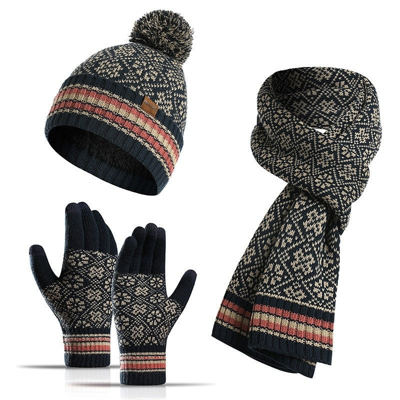 Three-Piece Woolen Hat, Scarf And Gloves