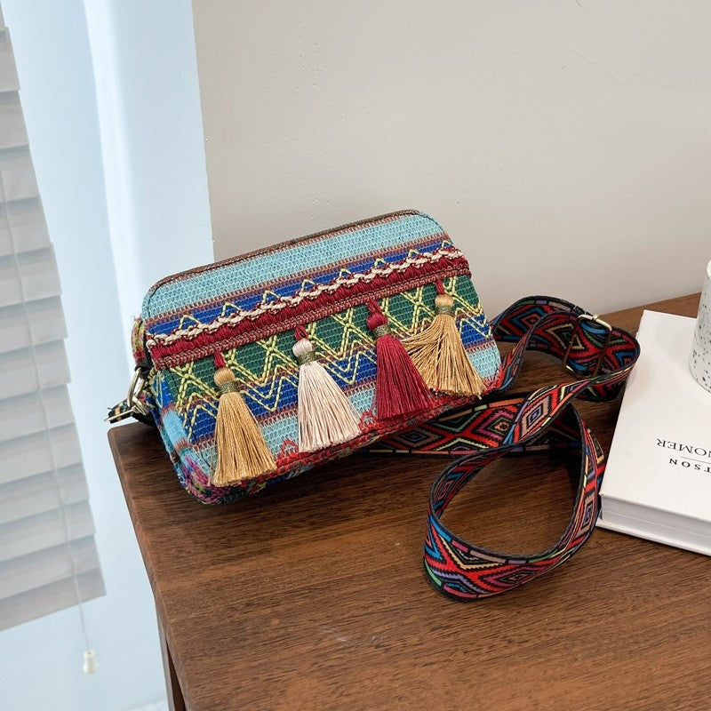 Casual Print Wear-Resisting Classic Tasseled Square Bag