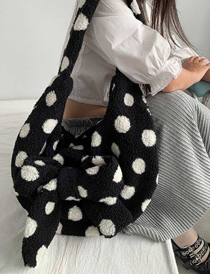 Polka Dots Plush Large Capacity Shoulder Bag