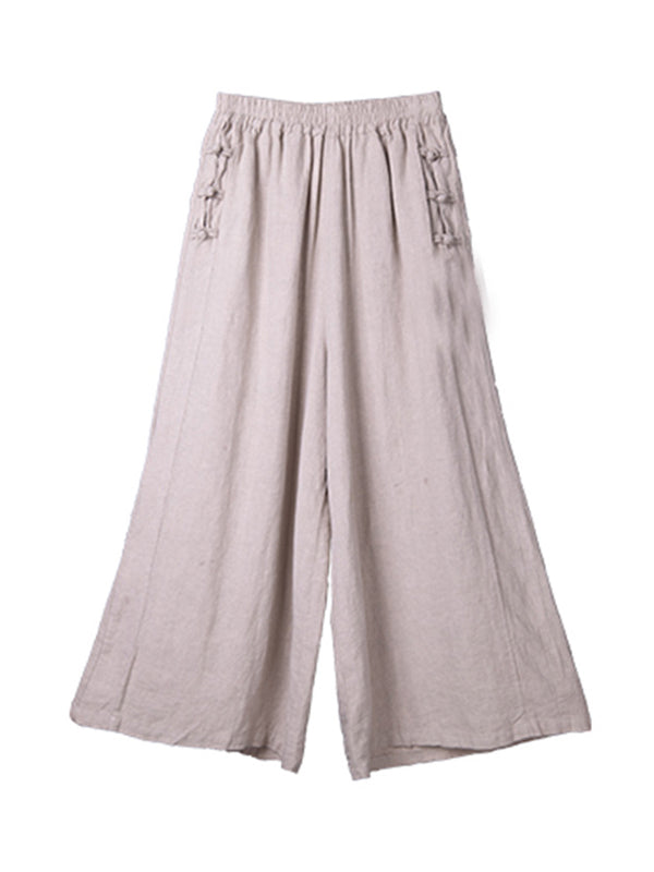 Ramie Cotton High-Waist Plus Size Loose Wide-Leg Casual Pants