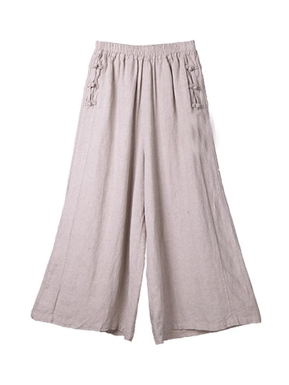 Ramie Cotton High-Waist Plus Size Loose Wide-Leg Casual Pants