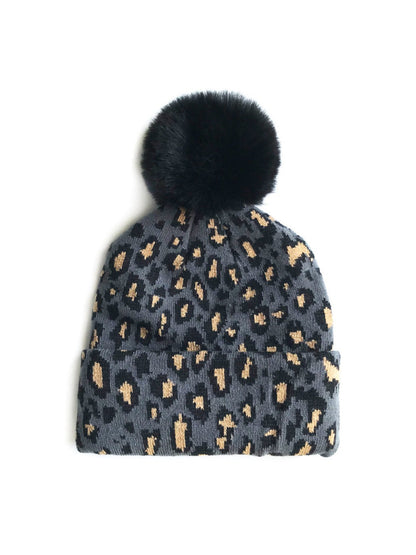 Haila - Leopard Knitted Beanie with Pompom