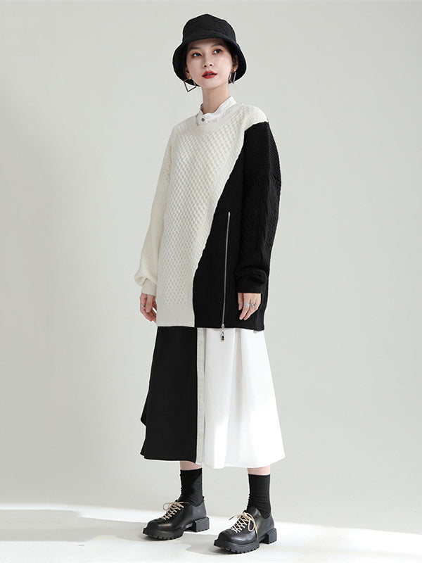 Urban Loose Contrast Color Split-Joint Sweater Top