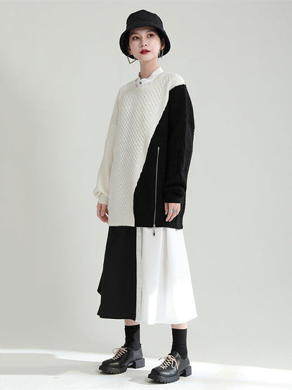 Urban Loose Contrast Color Split-Joint Sweater Top