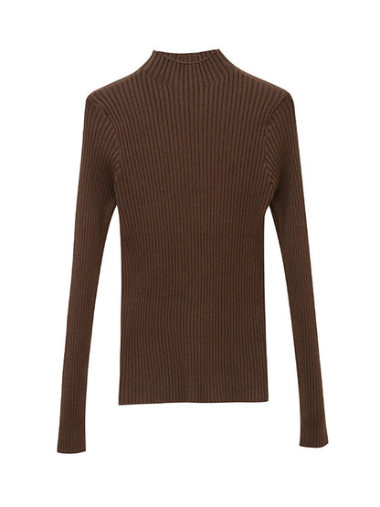 9 Colors Knitting Split-Joint Solid Color High-Neck Sweater