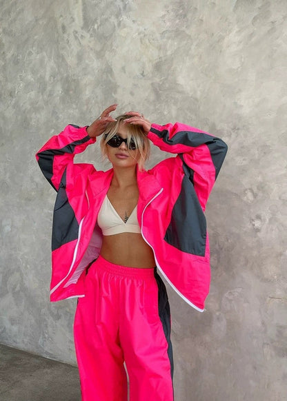 Polyester Windbreaker Set With Contrast Panels