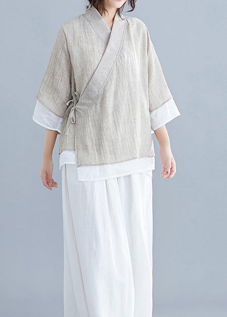 diy v neck half sleeve cotton linen clothes For Women nude blouses summer